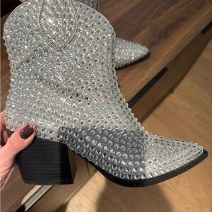Betsy Johnson Silver Rhinestone Boots
